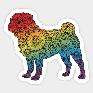 Floral Rainbow Pug – Decorative Dog Silhouette Sticker
